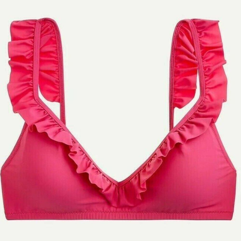 NWT J. Crew Ruffle deep-V bikini top, Fuchsia Bloo